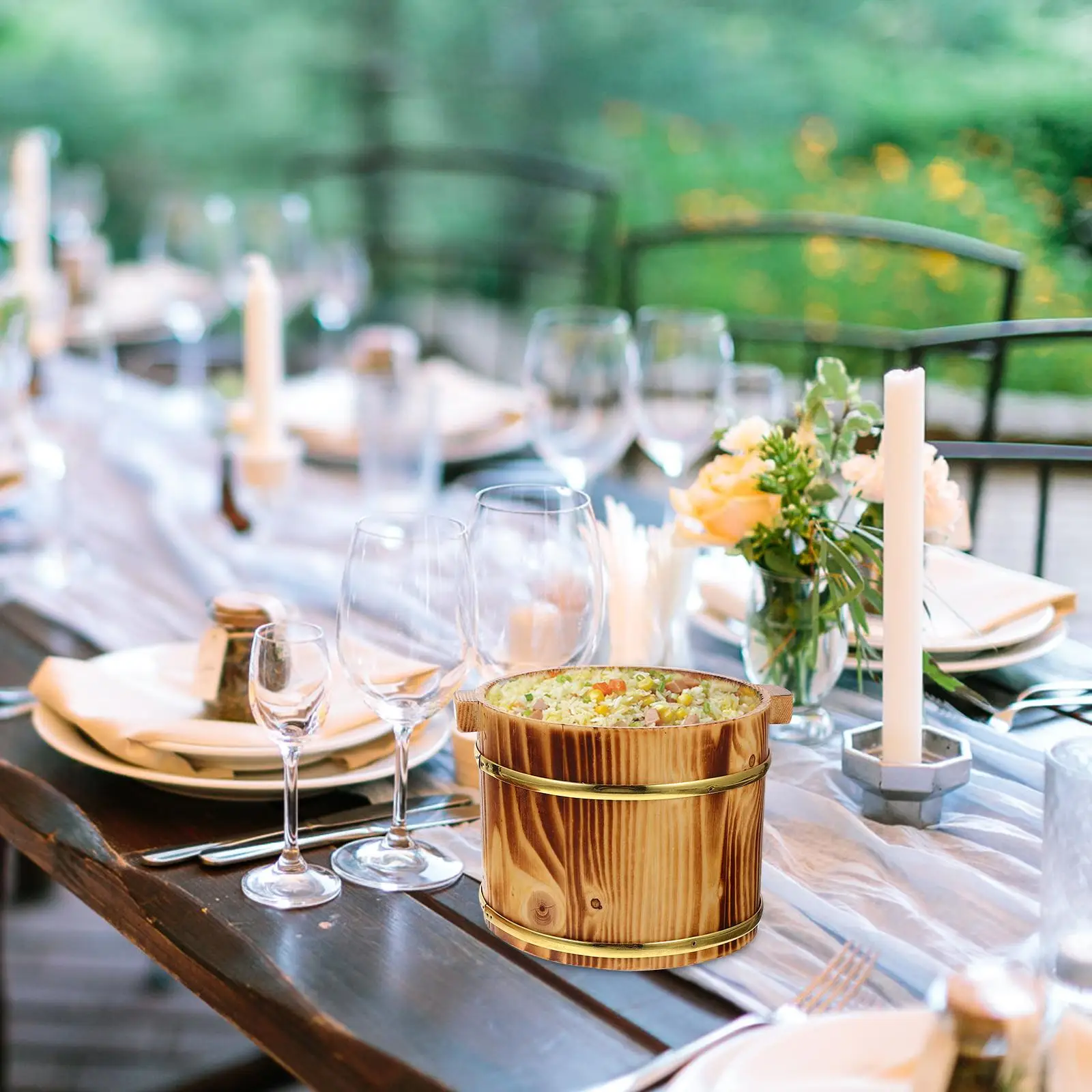 Wooden Sushi Rice Bucket Food Container Big Open Mixing Tub Storage Box Ideal for Japanese Korean BBQ Photo Props