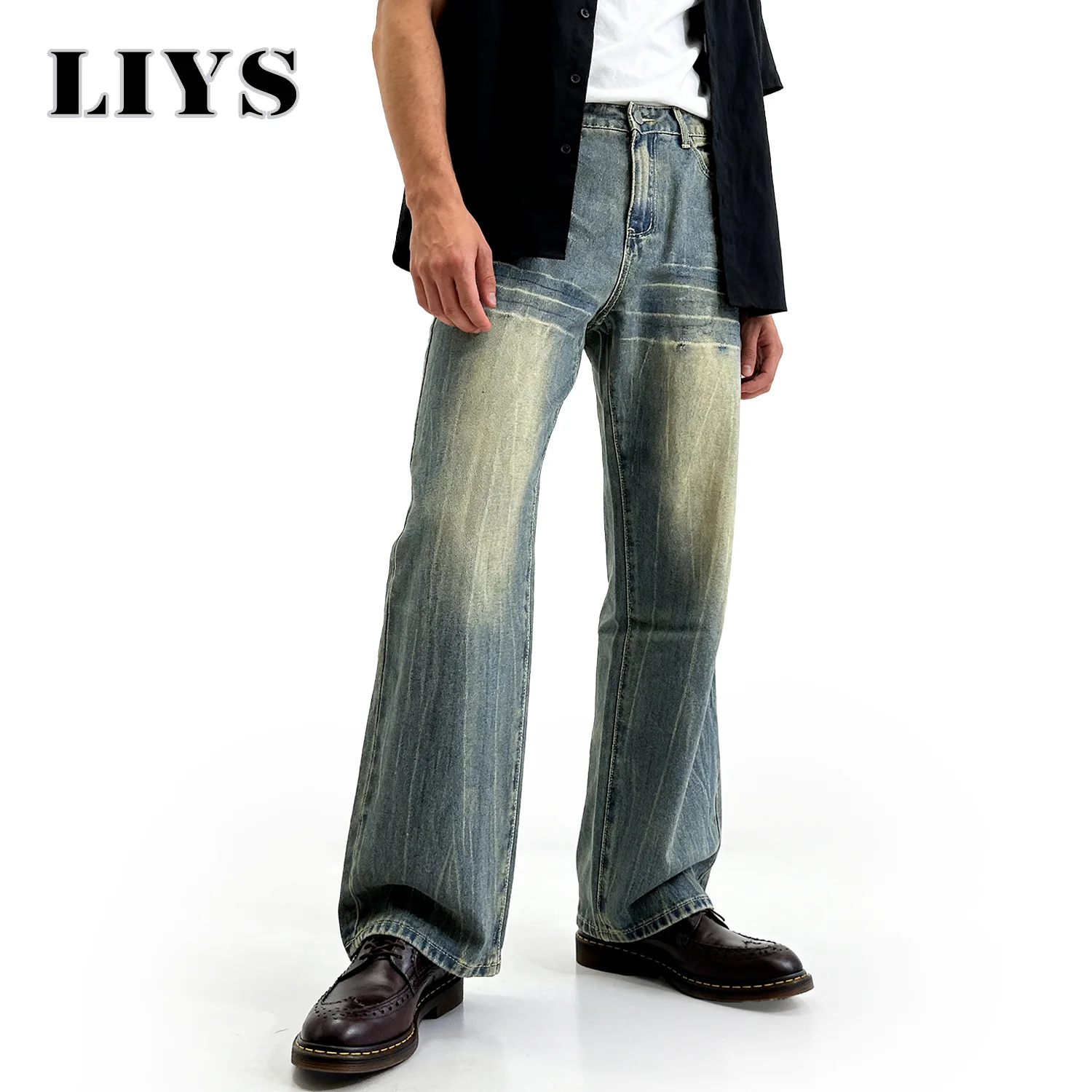 Amerikaanse retro blauwe losse jeans voor heren, Koreaanse straattrend, supercoole denimbroek, unisex, dagelijks, casual, wijde jeans met rechte pijpen