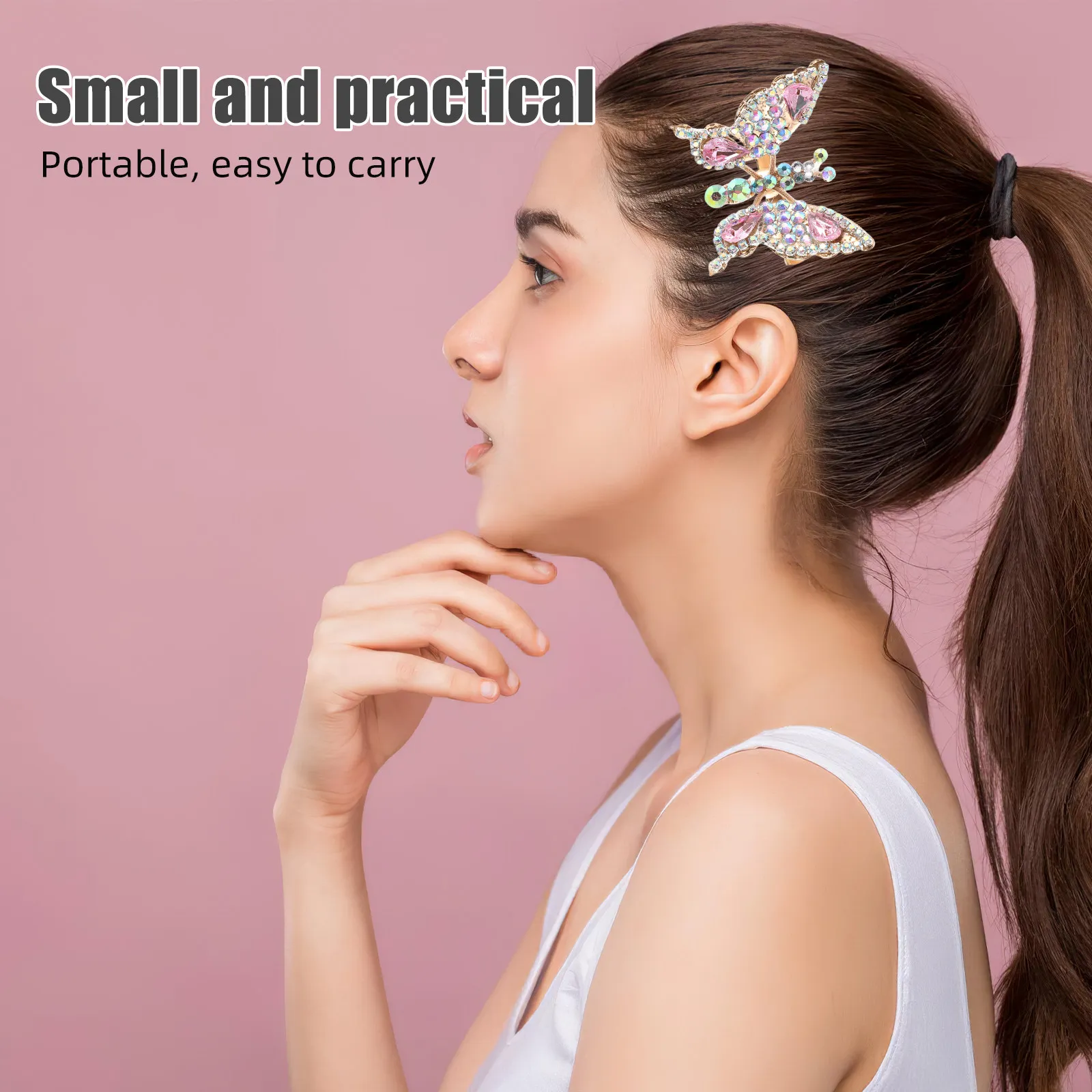 Elegant Rhinestone Butterfly Hair Clip Moving Wings Sparkly Lightweight Hair Barrette for Women Princess Style Accessory