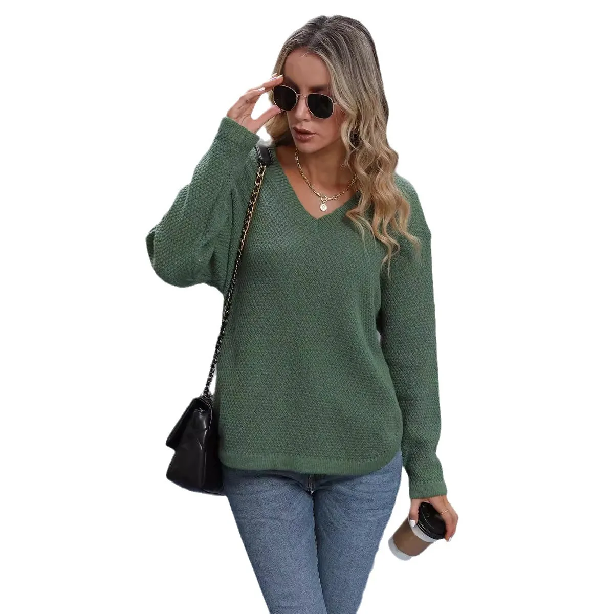 Maglione da donna, abito di lana intrecciato con griglia di diamanti a filo grosso, temperamento autunnale e invernale, maglione stile pendolarismo Casual