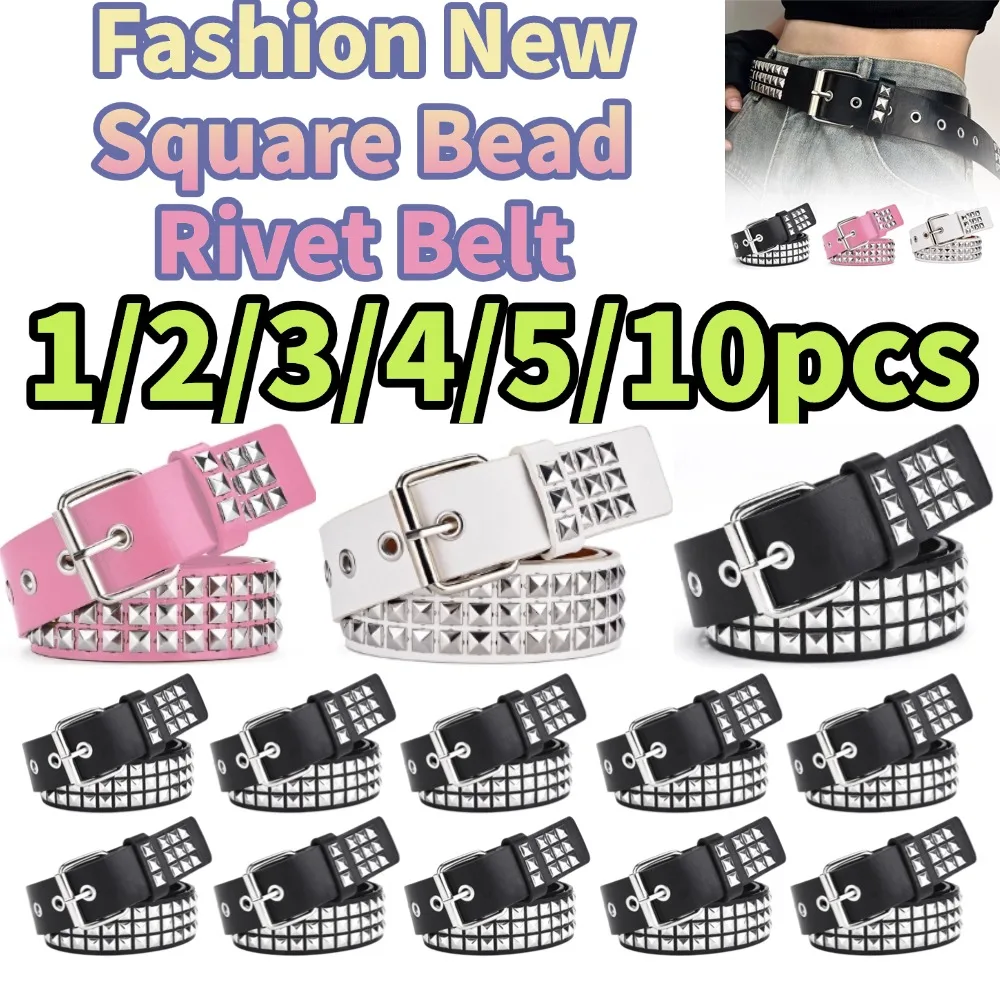 1/2/3/4/5/10PCS Studded Belt Punk Rock Rivet Belt Grommet Threads Belt with Bright Metal Pyramid for Women Men Black Pink White