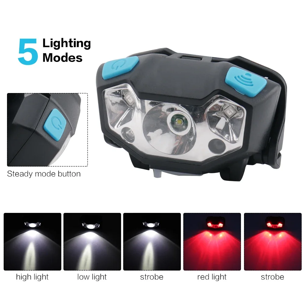 BORUiT Mini LED Induction Headlamp 600LM IR Motion Sensor Headlight  USB Rechargeable Waterproof Head Torch for Camping Fishing