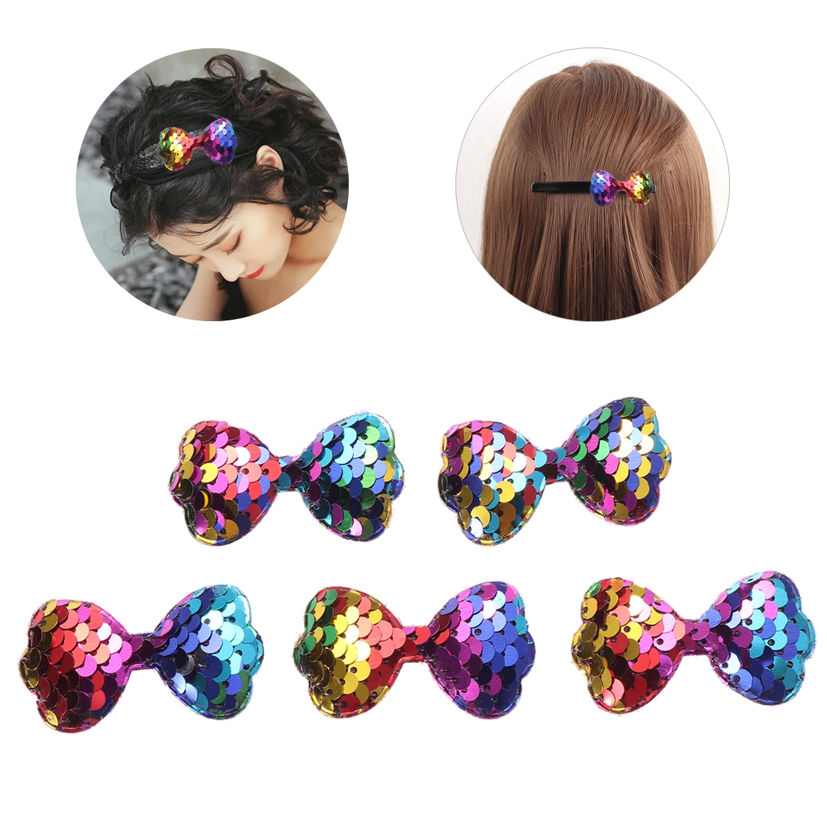 

5pcs Sequin Bowknot Accessories Mermaid Scale Patch for DIY Crafts Hair Supplies Bright Colors Special Patterns Cover Damaged