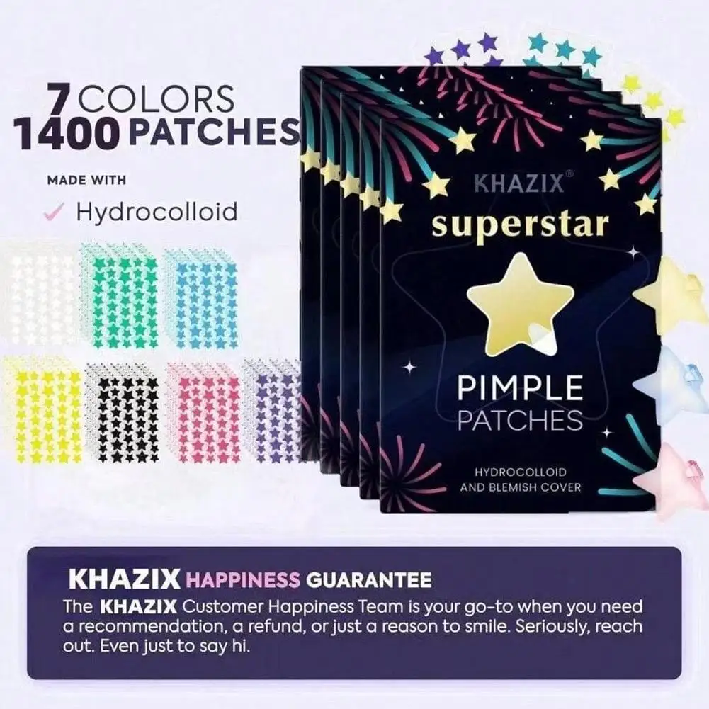 

Cute Star Acne Patches Bulk Pack (1400pcs) - Colorful & Invisible PE Spot Stickers, Ultra Thin Face Pimple Cover for Teens