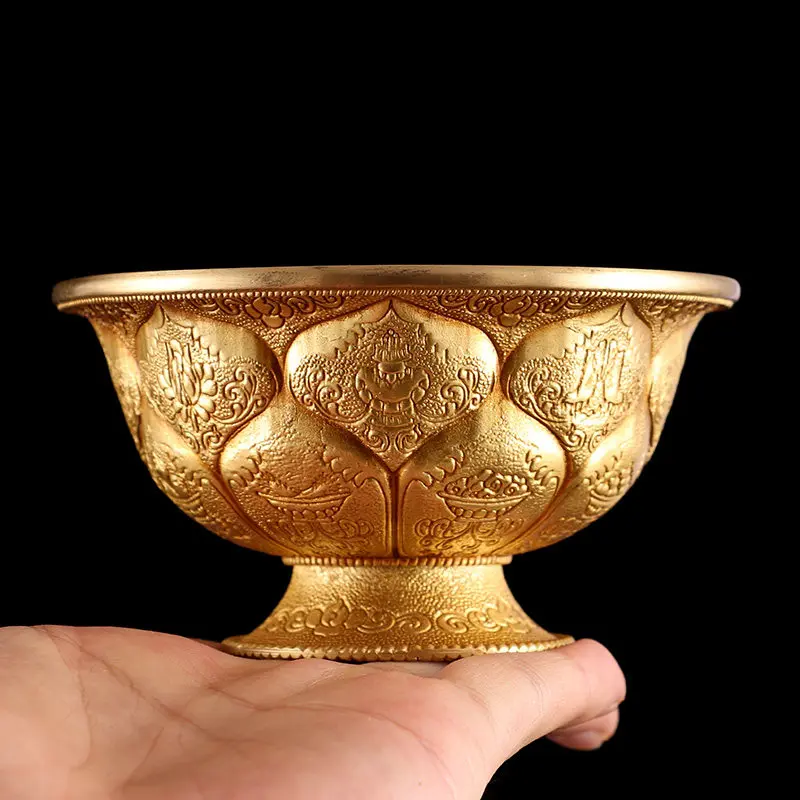 

Huibao Pure Copper Offering Water Tibetan Bowl Carving Eight Auspicious Seven Cup Tantric Temple Ornaments Buddha Worship