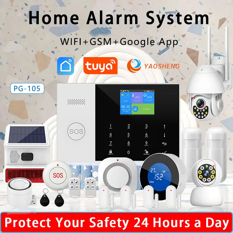 YAOSHENG 2G Home Burglar Alarm System 433MHz WiFi GSM Siren Wireless TUYA Intelligent House App Control with Sensor