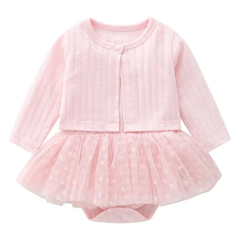 

2PCS Set Spring Summer Jumpsuits Infant Girl Clothes Korean Cute Princess Pink Long Sleeve Tops+Bodysuit Baby Newborn Items B037