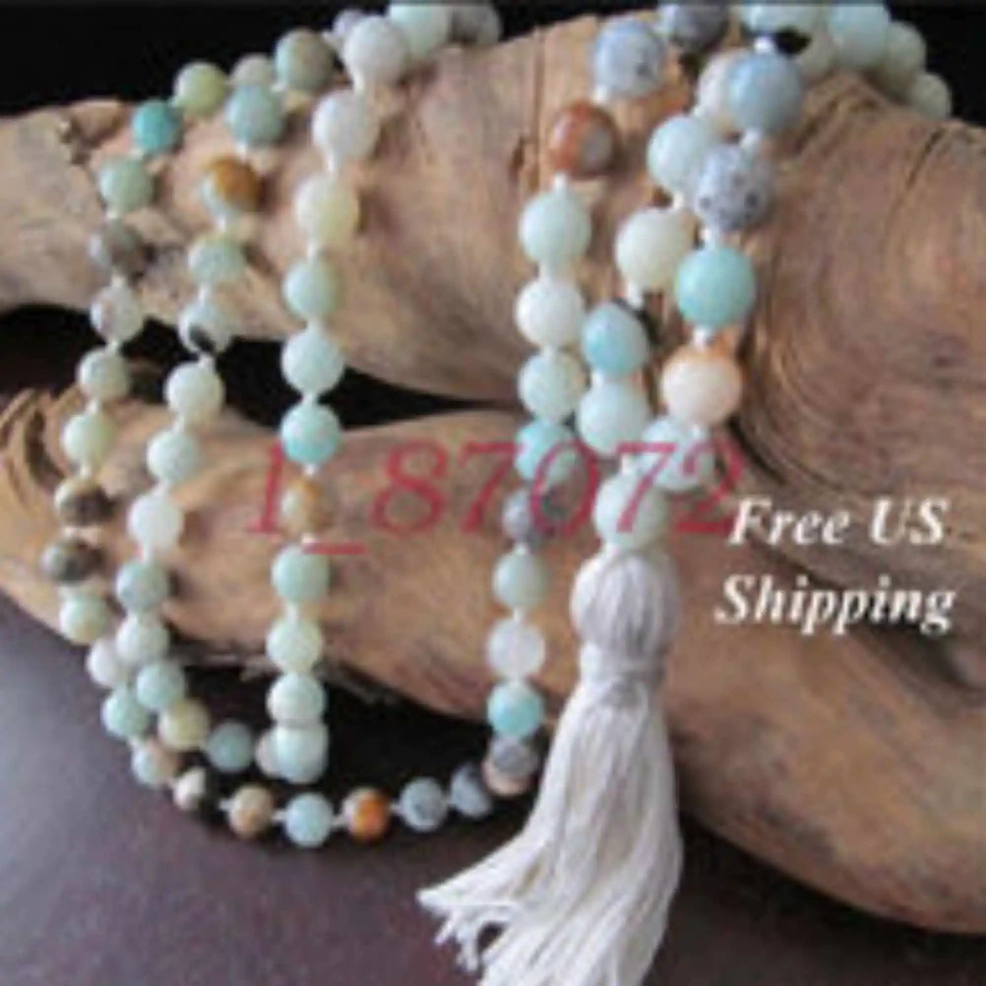 8mm 108 knot shiny side Amazonium gemstone beads necklace Prayer Men Yoga Mala Wood Men's Peace Rustic Opera length