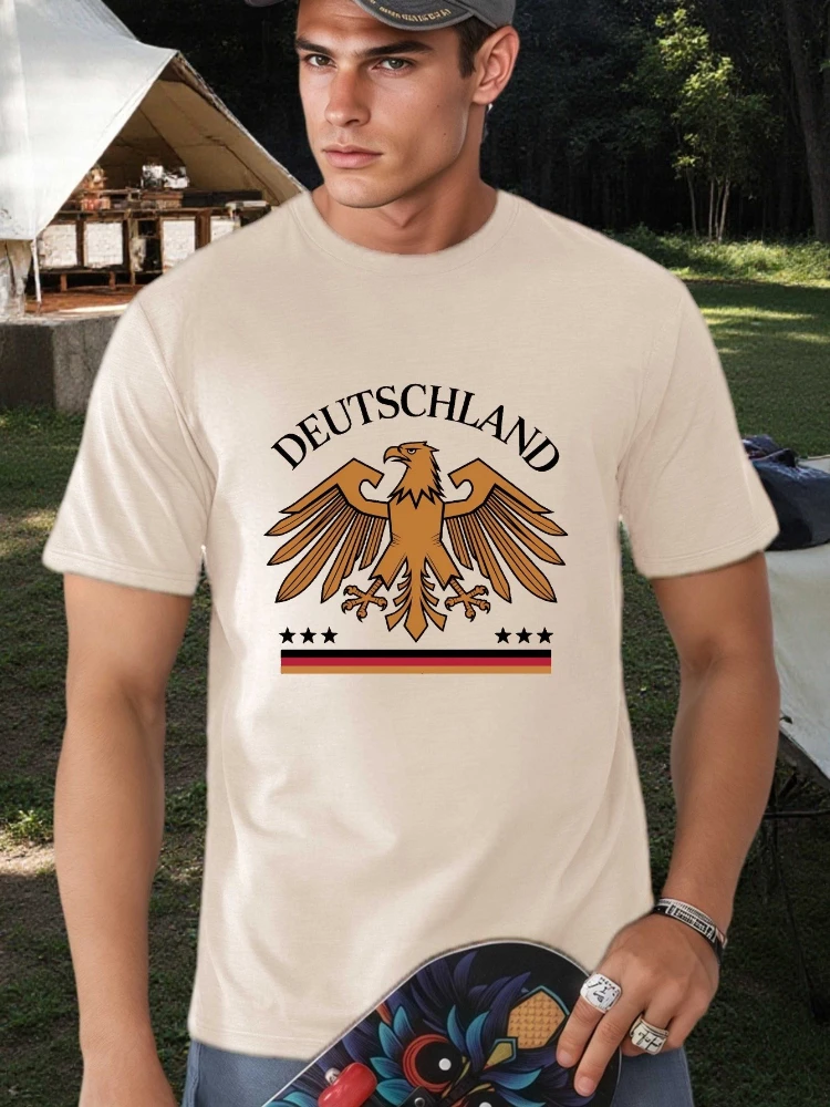 

Germany Eagle&Deutschland Lettering German Flag Colors design-100% cotton round neck short sleeve printed men's T-shirt.