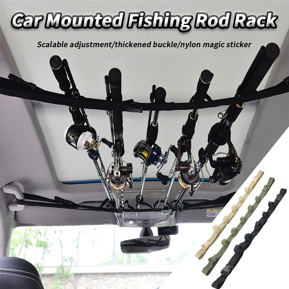 2 Pack Vehicle Fishing Rod Holder Car Fishing Pole Roof Rack Inside Carrier With Magic Sticker Adjustable Fishing Pole Strap