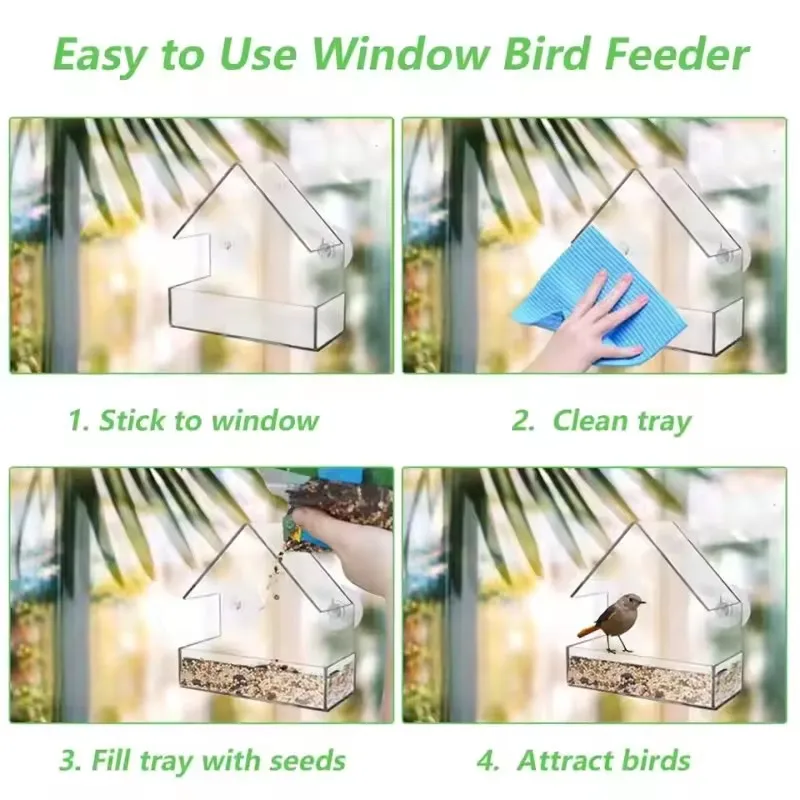 House Transparent Window Wild Bird Feeder Outdoor Removable Suction Cups Sliding Automatic Birds Feed Tray for Garden Patio Yard - Image 3