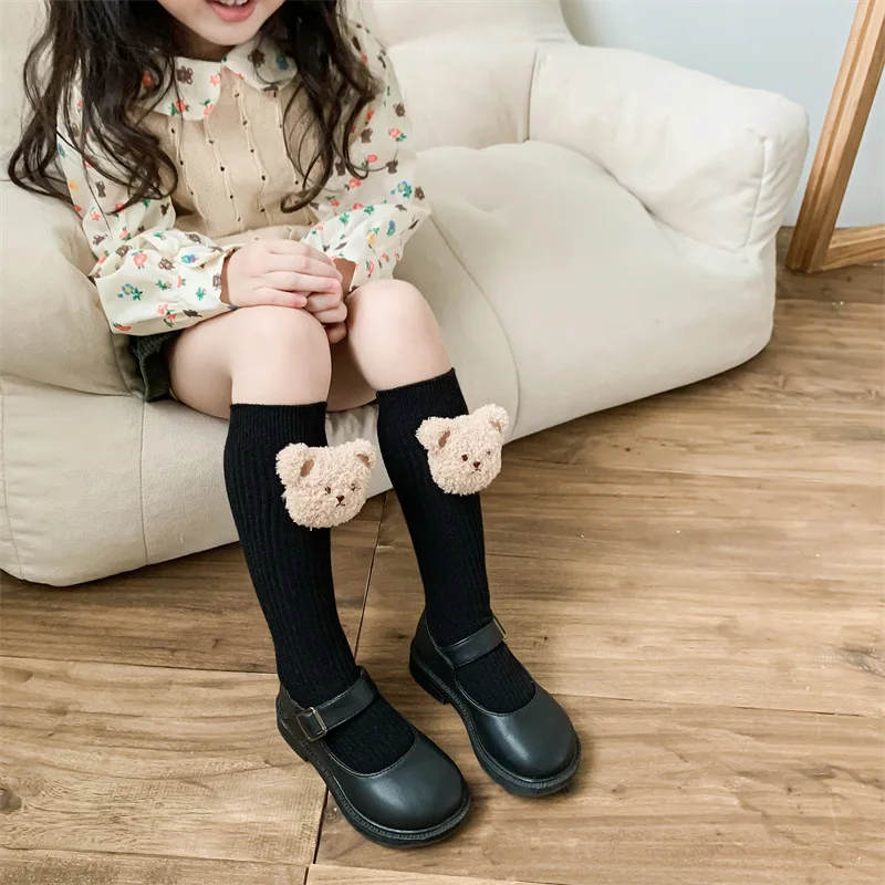 Chaussettes longues en coton doux pour enfants, chaussettes pour tout-petits, vêtements d\'hiver pour bébés filles et garçons, hauteur genou, ours