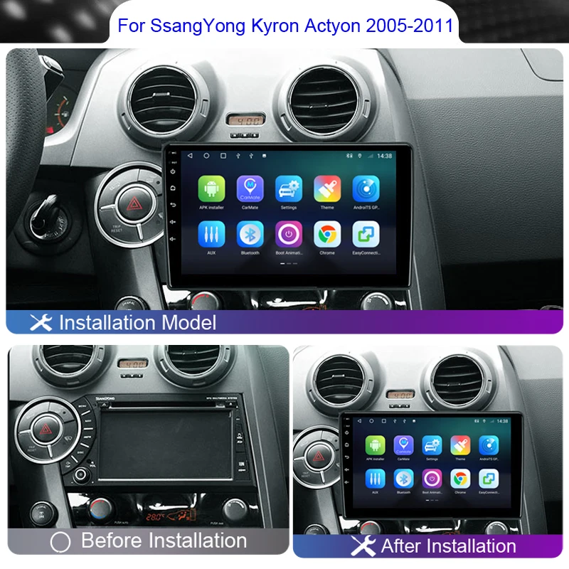 Roadwise 8+256 Android 12 Car Radio For SsangYong Actyon Kyron 2005 - 2011 Multimedia 4G Wifi GPS DVD 2 DIN DSP Autoradio Stereo