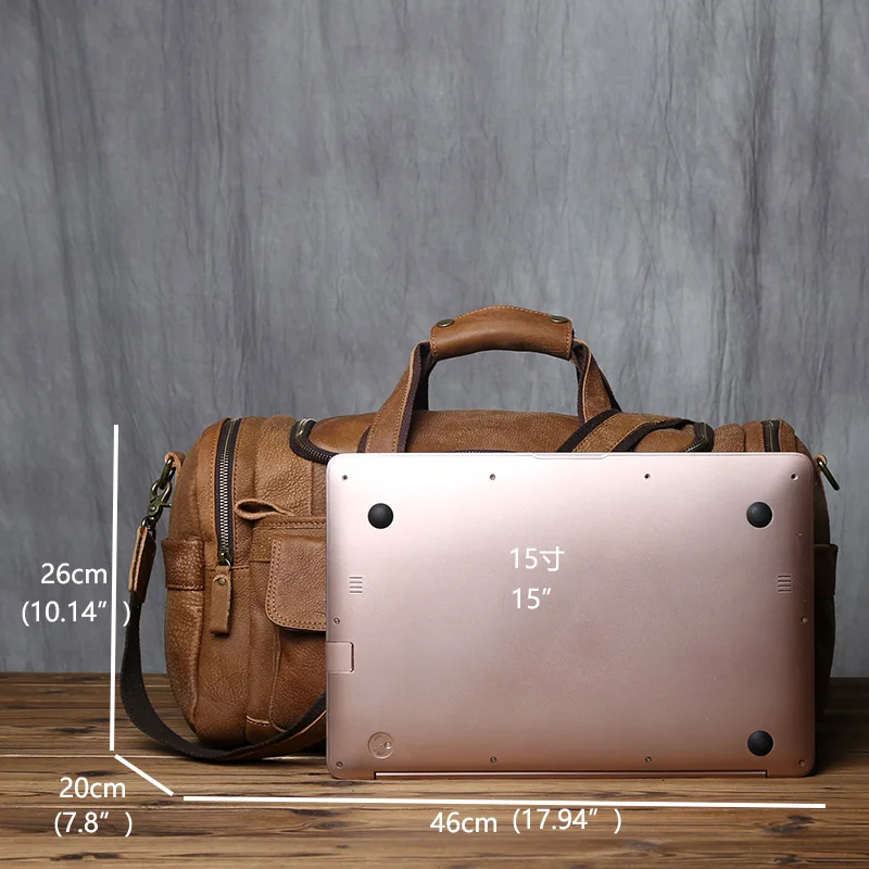 NZPJ Retro Herren Handgepäcktasche Leder Reisetasche Oberschicht Rindsleder Große Kapazität One Shoulder Messenger Bag Lässiger Laptop – Detail 3