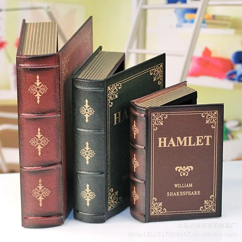 

3PCS Fake Books Decoration Wood Storage Box Modern Art Desktop Ornament Home Accessories Vintage Decor