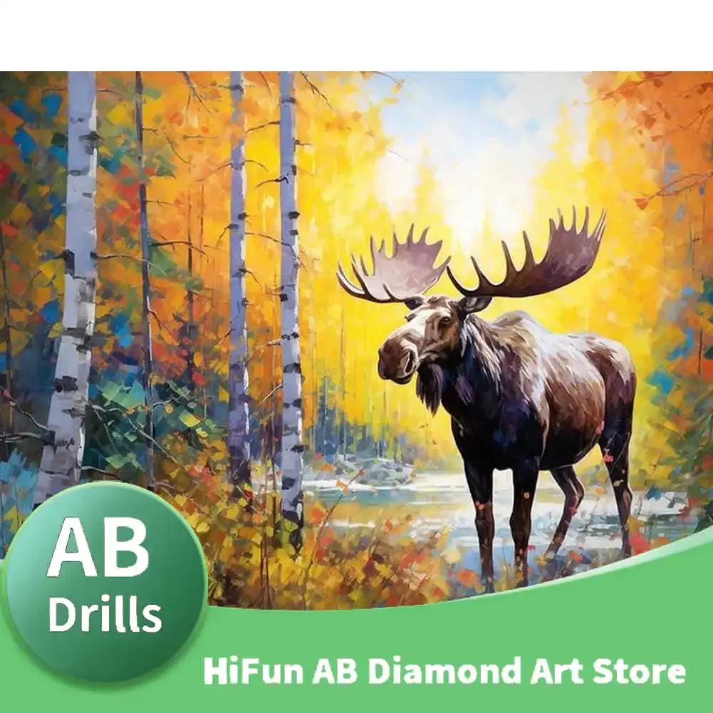 

5D Diamond Painting Art Moose Elk Deer,AB Drill Full Crystal Diamond Mosaic Embroidery Cross Stitch Kit Home Decor Gifts