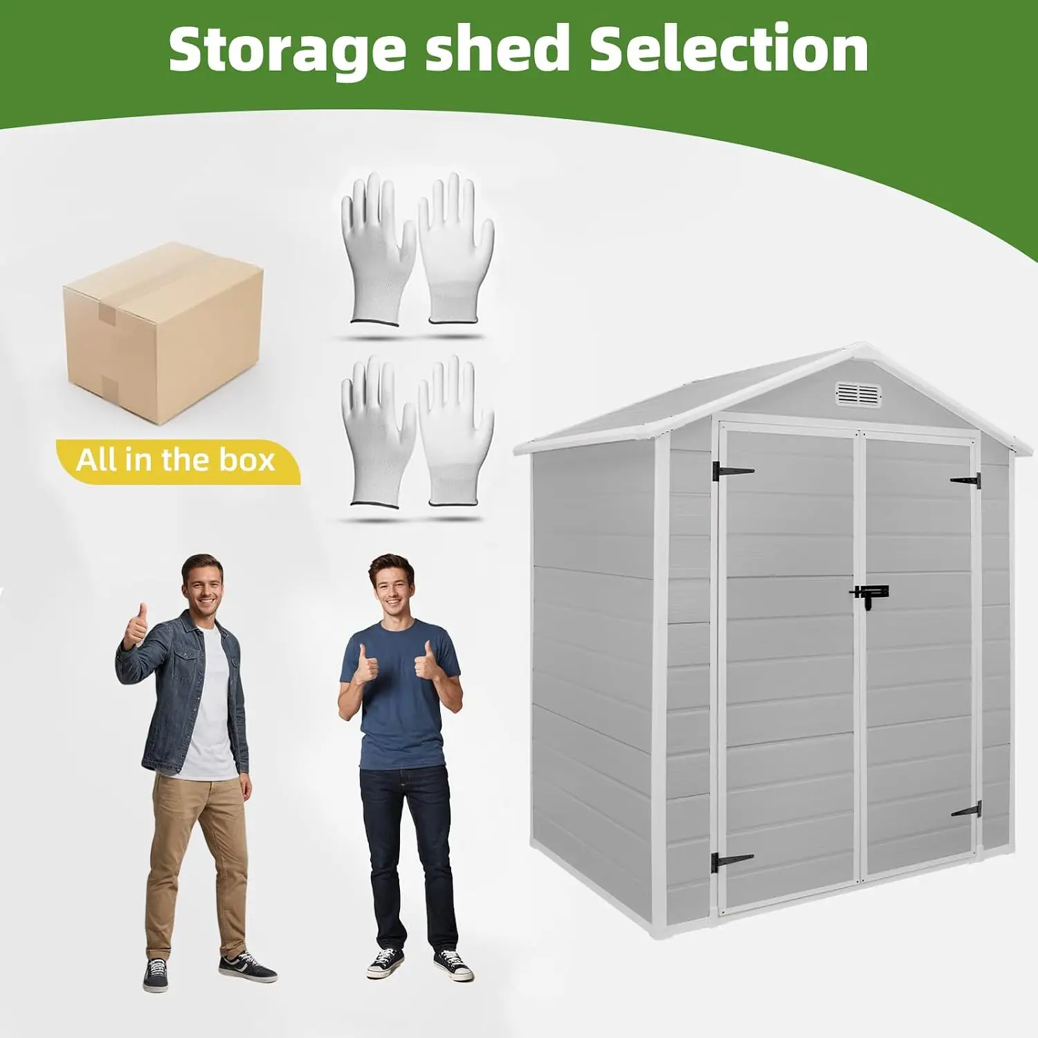 6x4.4FT Outdoor Storage Shed Resin Reinforced Floor Secure Lock All-Weather Gardening Tools Bicycles Patio Furniture Lawn Mower,