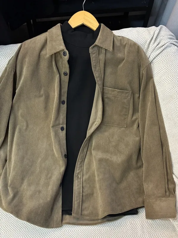 

Retro American Corduroy Long Sve irt Men's Spring Layering Inner Wear Heavyweight Workwear irt Jaet M