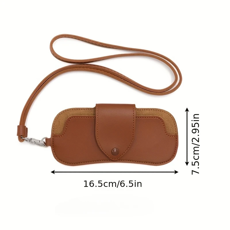 Fashionable PU Leather Eyeglass Case, Durable PU Glasses Pouch with Neck Strap Eye Glasses Sunglasses Case image 4