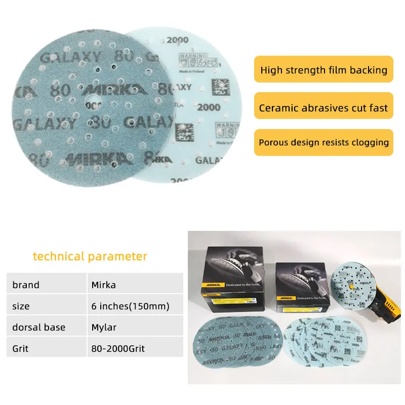GALAXY Mirka-Sanding Beauty Car Sanding Paper Sanding Paper Dry Polishing Round 6 Inch 150mm Flocking Woodworking Furniture hard