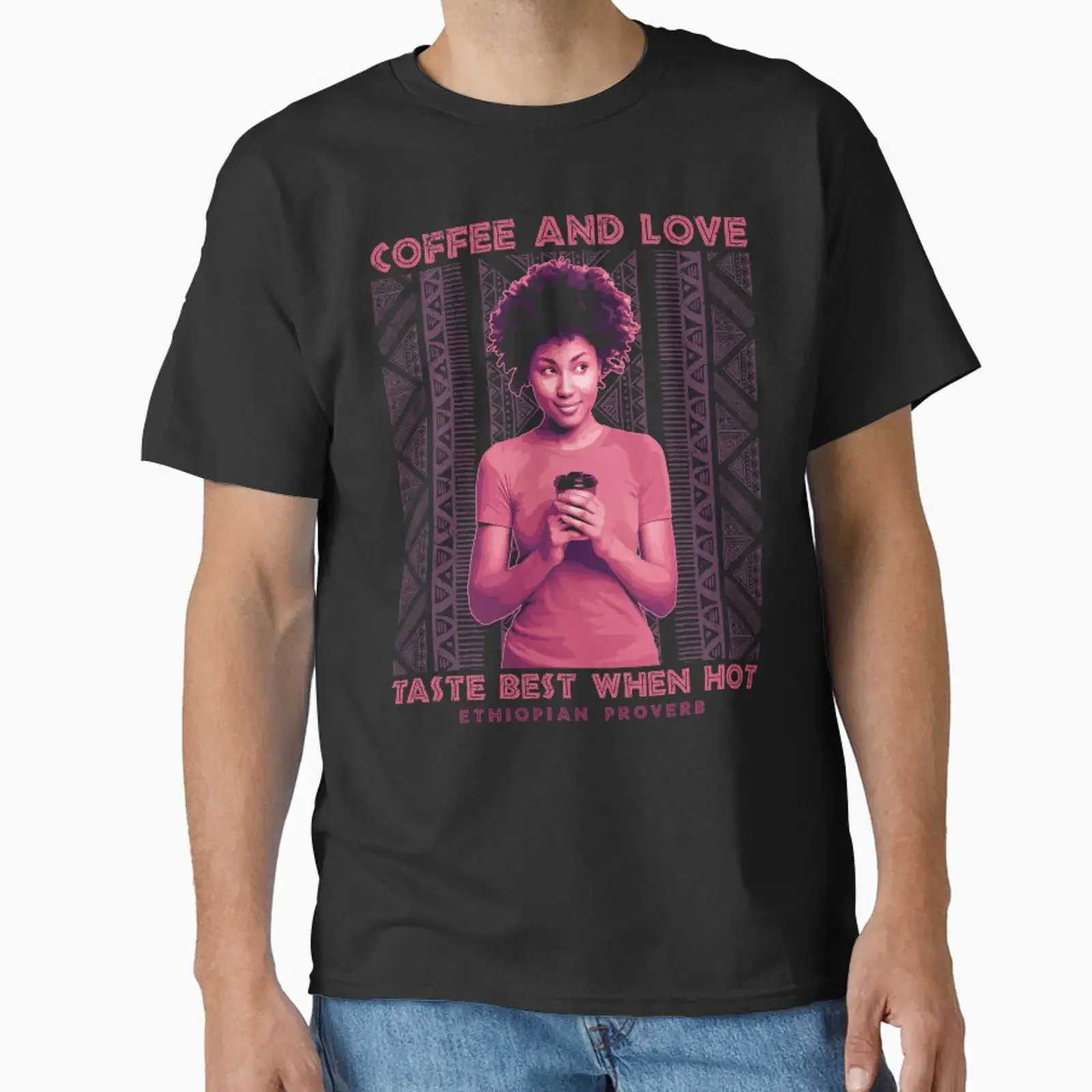Coffee and Love Traditional African Proverb Pattern Ethiopia Classic T Shirt vintage Washed graphic Breathable fashion