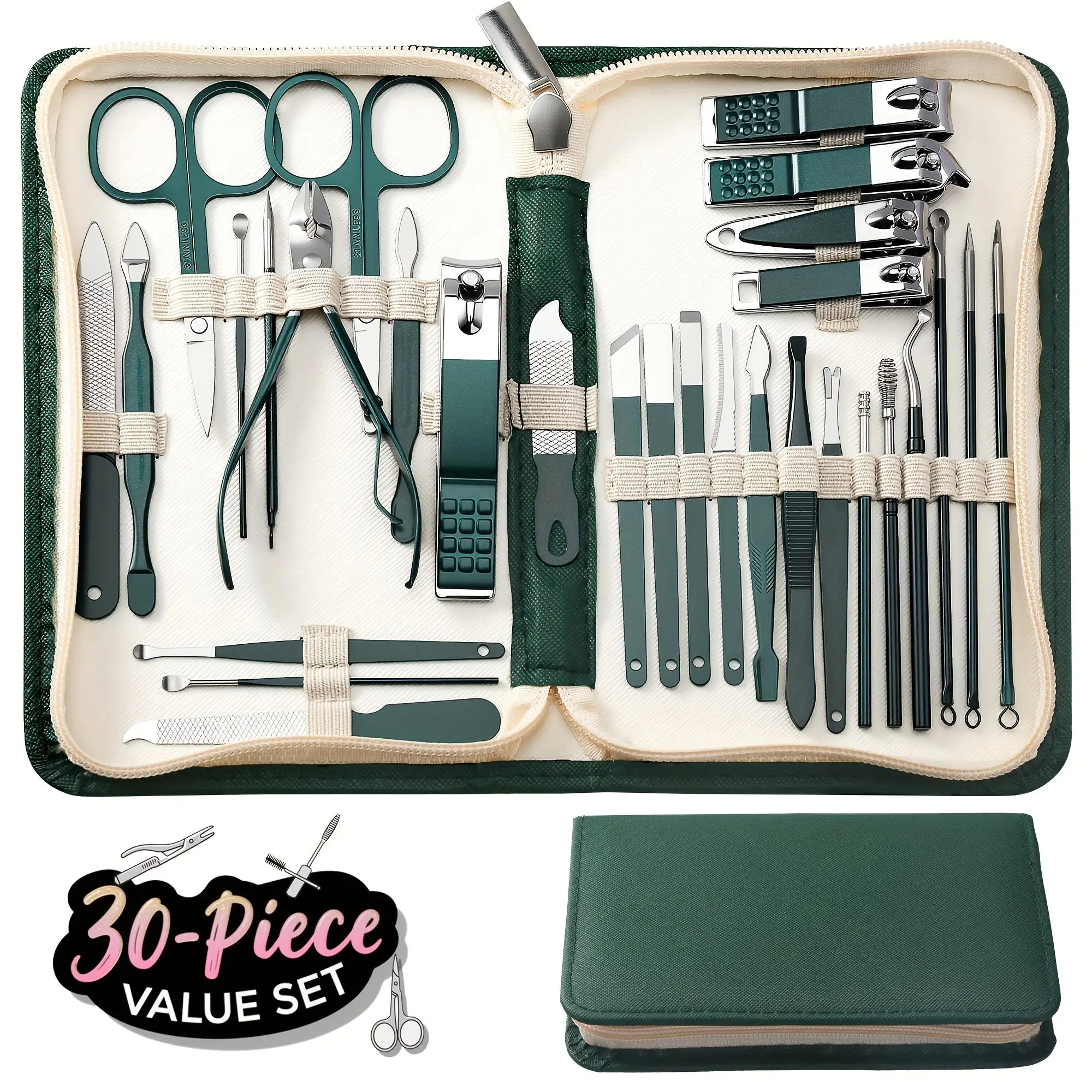30-piece Professional Nail Care Set, Stainless Steel Ear Scoop for Manicure and Pedicure, Nail Clipper Set with Travel Case