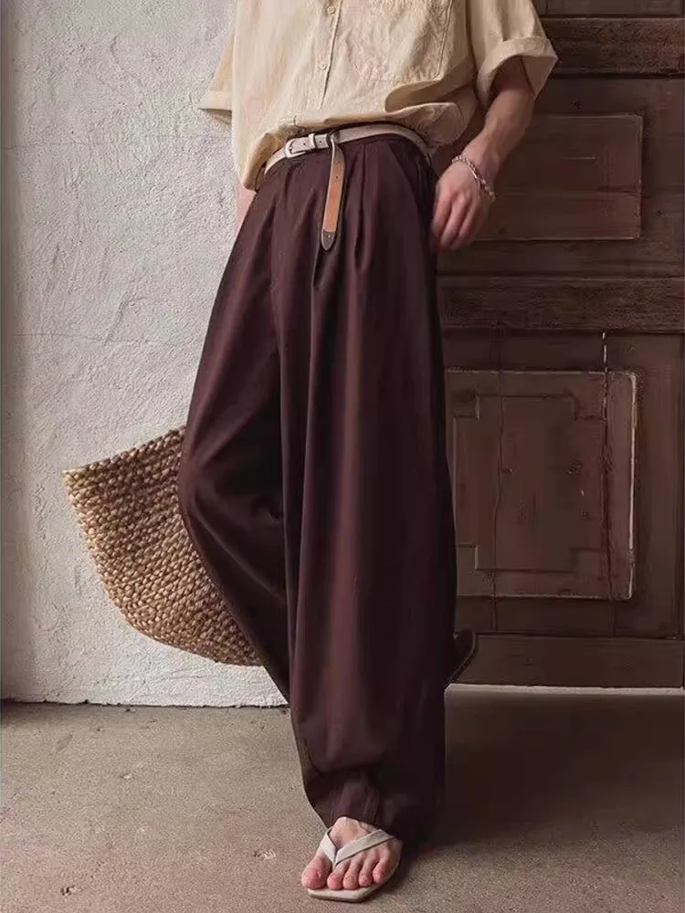 

Qui Dry Light Weight Linen Red Men's Summer Casual Pants Loose Straight Leg Wide Leg Trousers Cleanfit Sle Faionable