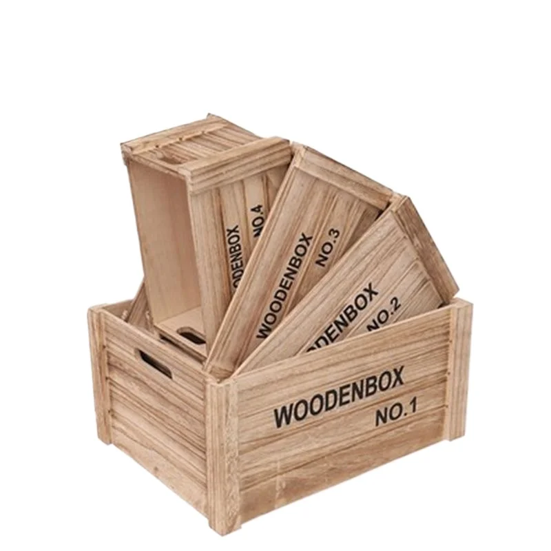 Retro Rectangular Wooden Storage Box Multi Purpose Fruit Display Crate For Camping Supermarket Decor