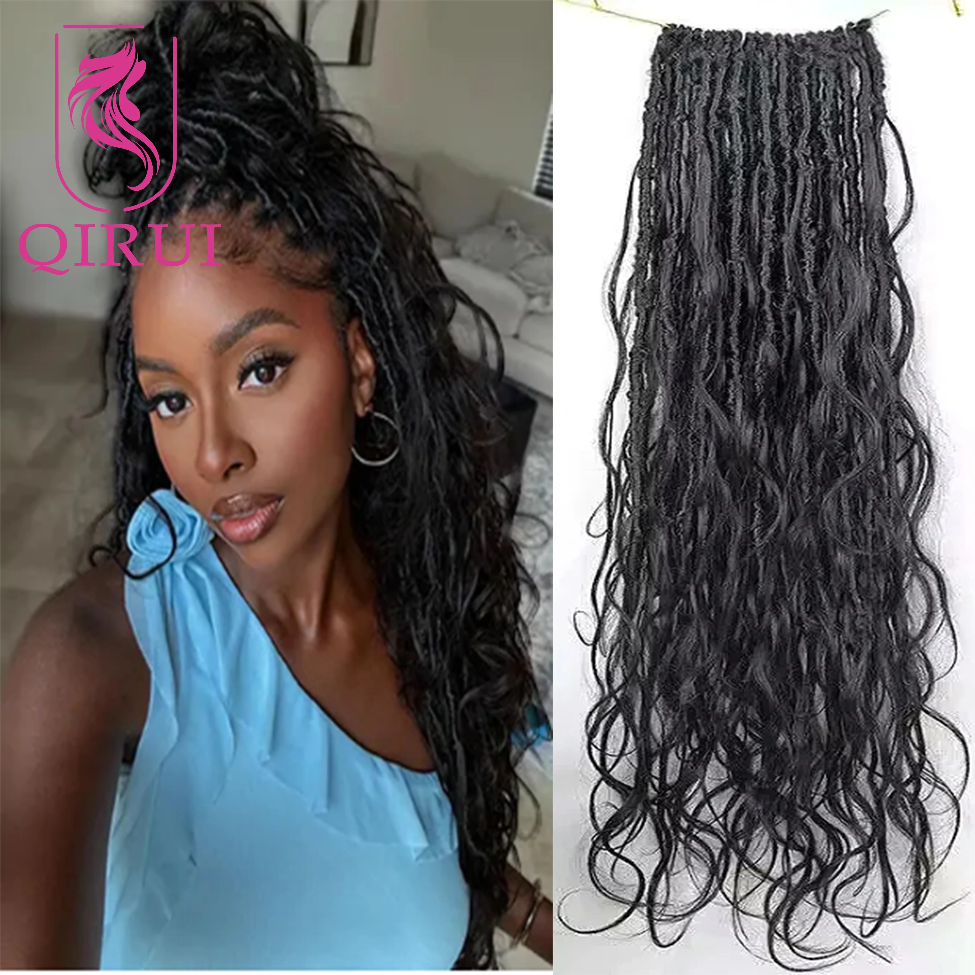 قبل يحلق الكروشيه بوهو فو لوكس مع شعر الإنسان الجسم موجة ينتهي بوهو ضفائر شعر آلهة المجدل الشعر اللون الطبيعي