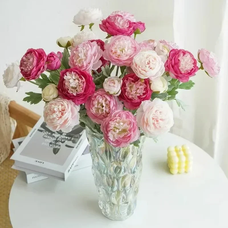 Artificial Flower Rose Peony 50cm 2 Big Heads 1 Small Buds Bouquet Simulation Flowers Wedding Bride Accessories Home Decoration