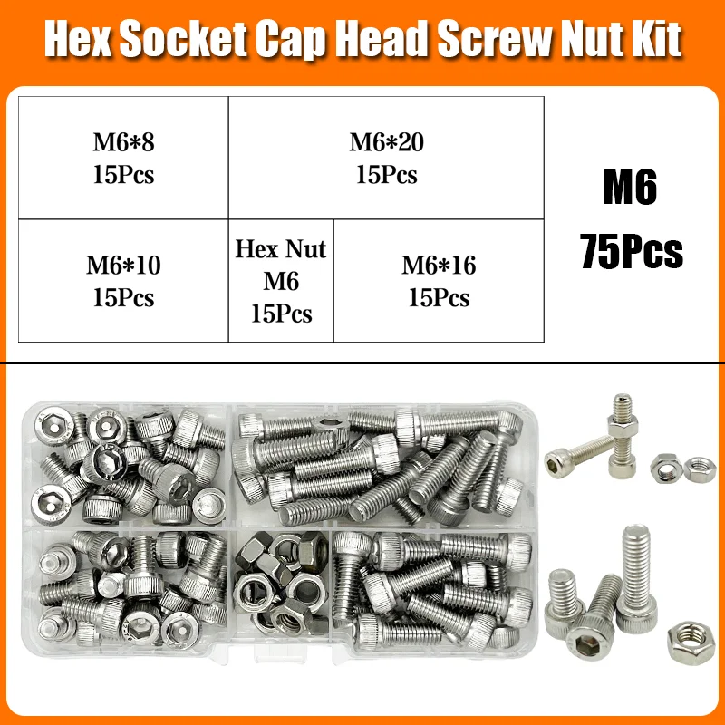 M2 M2,5 M3 M4 M5 M6 M8 304 Edelstahl Sechskant Innensechskantschraube Bolzen Mutter Set Innensechskantschraube DIN912 Sechskantschraube mit Mutter – Detail 16