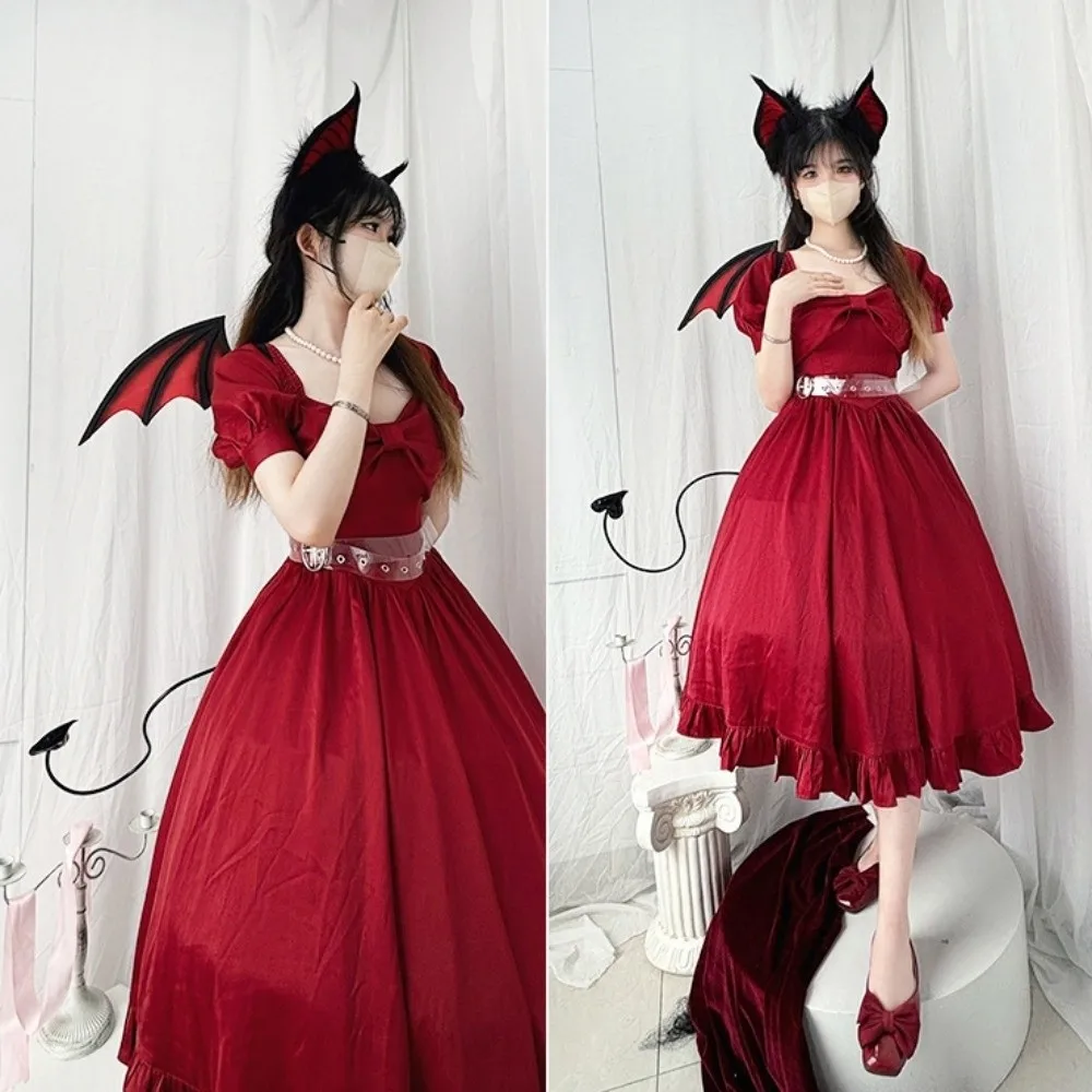 Kostium Halloweenowy Cosplay z elastycznymi skrzydłami nietoperza, przezroczystym paskiem i uszami 3D w kształcie nietoperza, idealny na Dzień Wszystkich Świętych (DIY).