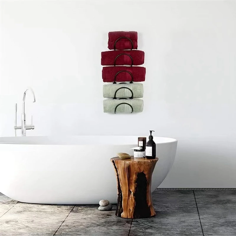 Towel Rack, Wall Mounted Bathroom Towel Storage Hanging Towels Holder, 5 Tier Individual Towel Rail, Durable Accessory