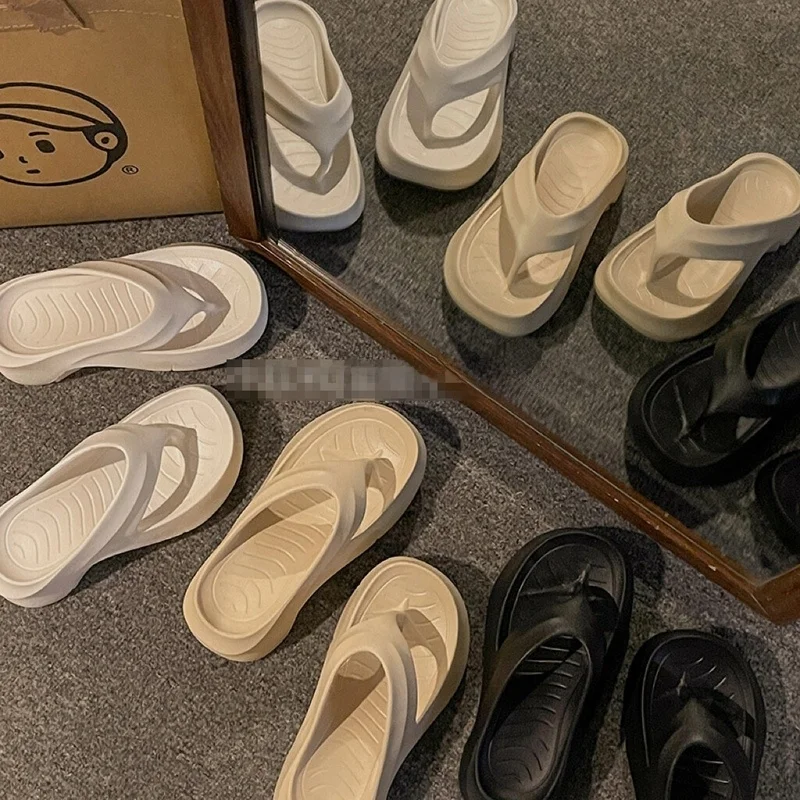 Sandal Wanita Anti Bau Thi Heel EVA Anti Selip Hak Tinggi untuk Pantai dan Perjalanan Versi Korea Sle PVC Upaded