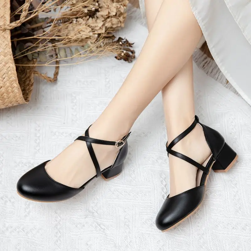 

SIMLOVEYO 2025 Sweet Mary Janes Женские сандалии с круглым носком на толстом каблуке 4 см с пряжкой и ремешком Большой размер 46 47 48 Модная обувь для свиданий