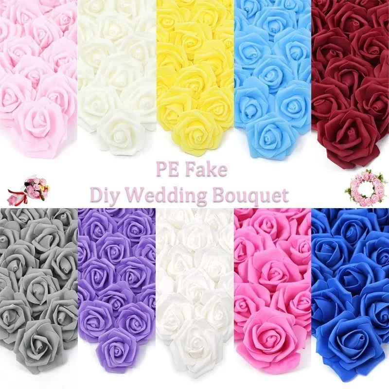 50 Stück künstliche Blumen, Rosen, Schaumstoff, künstliche Blumenköpfe für Hochzeitsdekoration, Blumenstrauß, Party, Braut, Heimdekoration, Geschenke, Zubehör