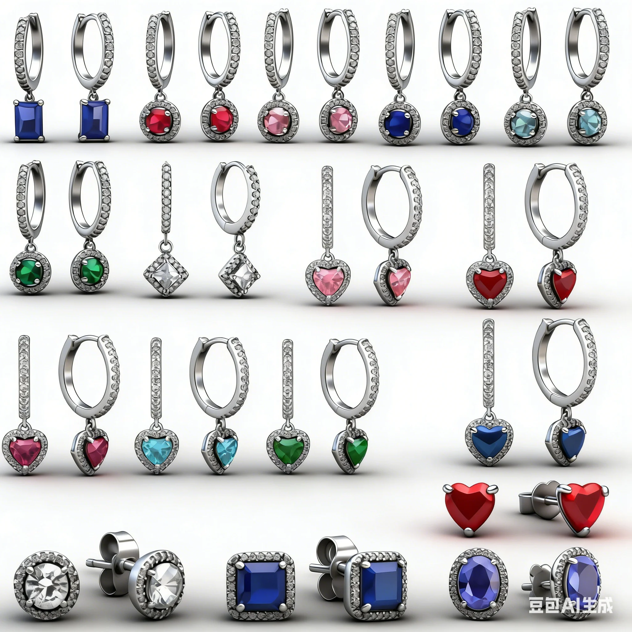 

925 Sterling Silver Roundness Heart 6789 Red Blue Pink Green Ring Women Earrings Fine Jewelry Fashion For Mother's Day Love
