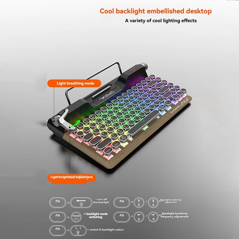 2025 novo teclado retro da máquina de escrever, teclado mecânico da máquina de escrever da conexão dos multi dispositivos de bluetooth 5.0 do vintage para o pc/laptop