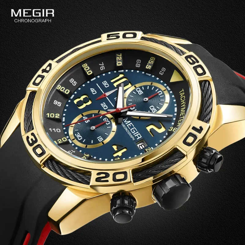

Megir Sports Watch Men Top Brand Luxury Chronograph Quartz Wrist Watches Silicone Bracelet Military Relogio Masculino Clock 2045