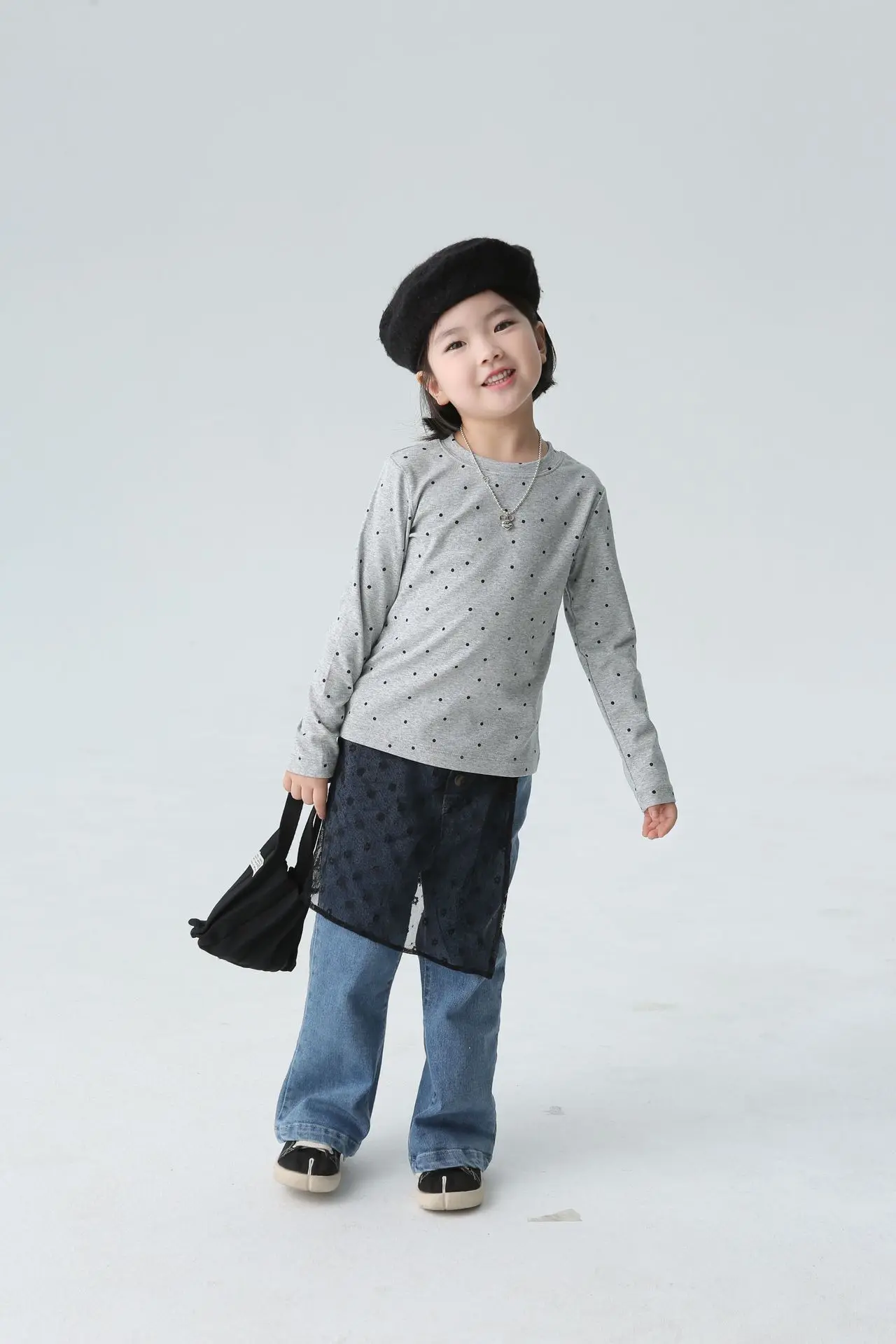 Uindershirt Autumn Girl Childrens Clothing Children Circular Dots Printing Long Sleeves Round Collar 2024 Round Collar