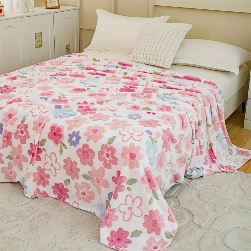 Colorful Floral Print Blanket Air Conditioning Blanket Bed Sheet Nap  Soft and Breathable Comfortable Plush