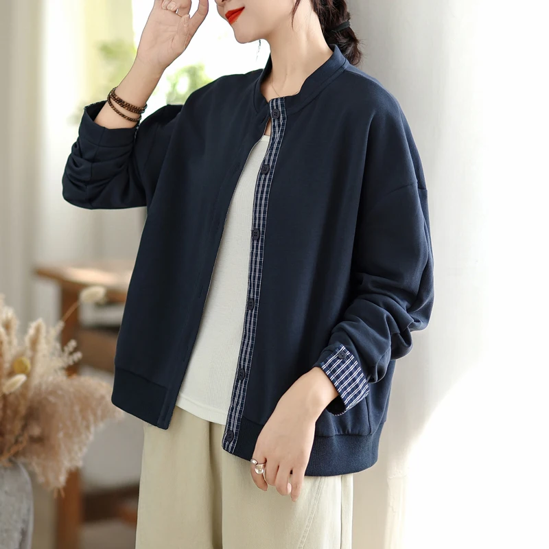 

Slimming Effect Loose round Neck Jacket for Women Spring Autumn New Style Casual Comfortable plus Size Shirt Cover Belly