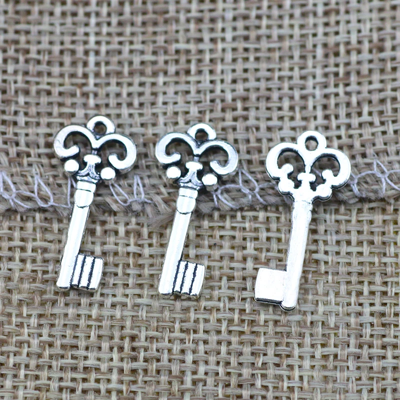 40 Pieces 21.5x10mm Antique Silver Color Key Charms Wicca Keychain for DIY Vintage Jewelry Making