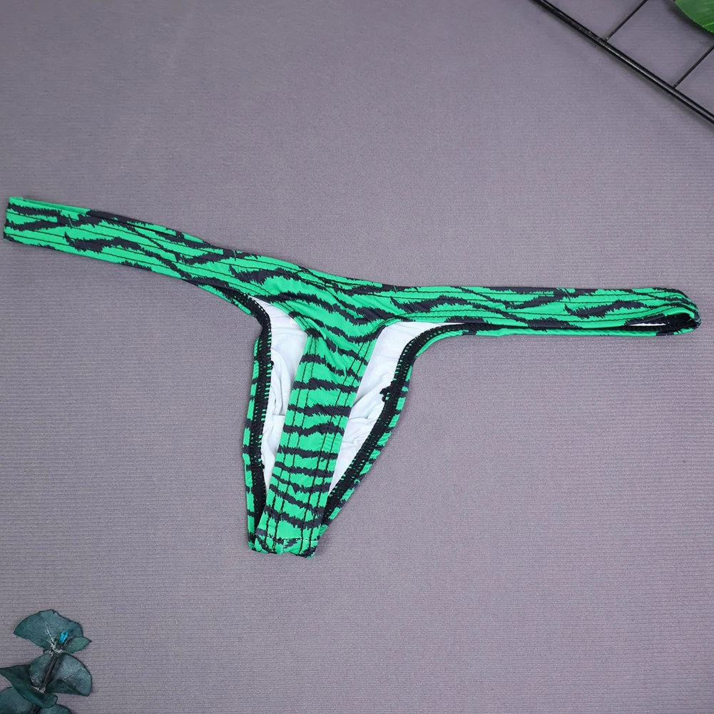 Underwear Panties For Men Stripe Printed Elastic Comfortable Thong Bulge Pouch G-string Bikini Briefs Male