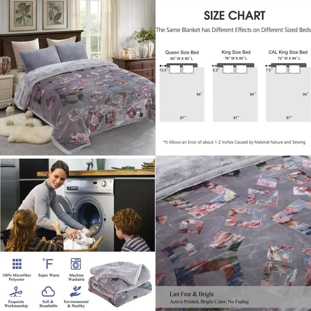 

Одеяло королевского размера из норки в корейском стиле, 87x94, 10,5 фунтов, мягкое и теплое, 2-слойный тисненый принт A&B (серые рамы)