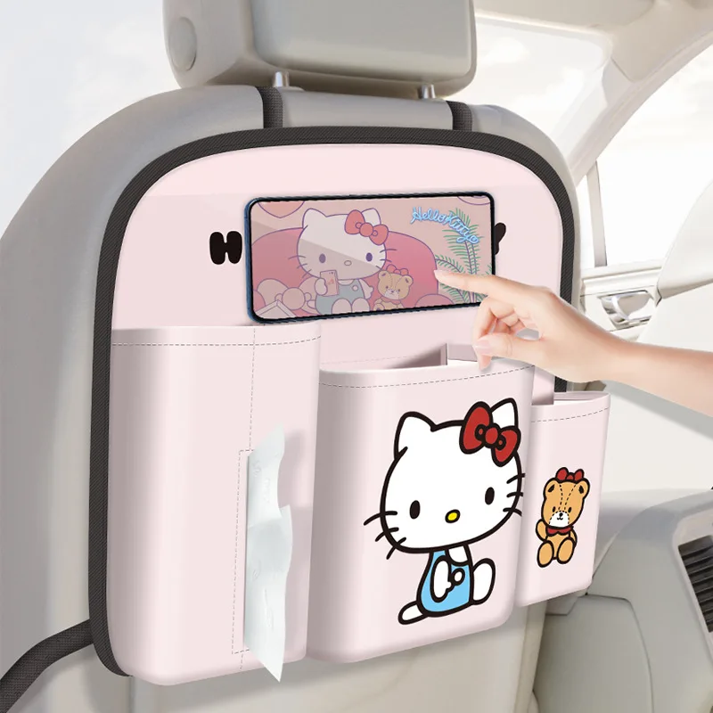 Sanrio Car Seat Storage Box Storage Bag Tissue Box Trash Can Hanging Bag Cartoon Hello Kitty Car Decoration Accessories Gift