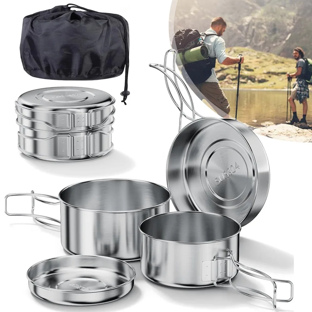 Ensemble de cuisine de camping, ensemble de casseroles et poêles d'extérieur avec sac de rangement, parfait pour la randonnée, le camping, la randonnée en sac à dos, les pique-niques