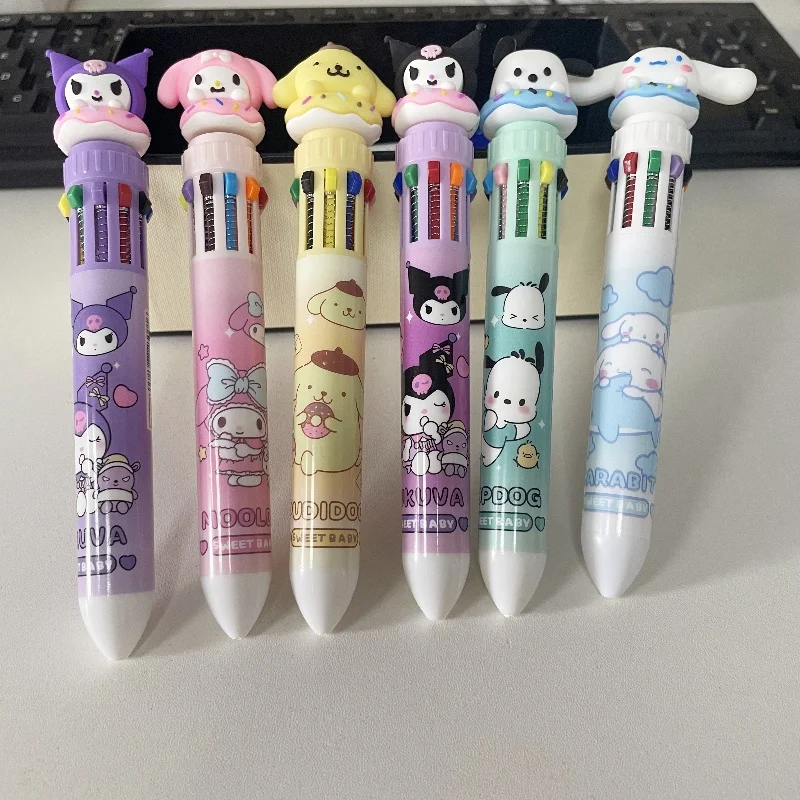 Sanrio мультфильм милая семья десять цветов шариковая ручка многоцветный пресс ручки для бухгалтерского учета ручка высокая красота цветная ручка канцелярские принадлежности