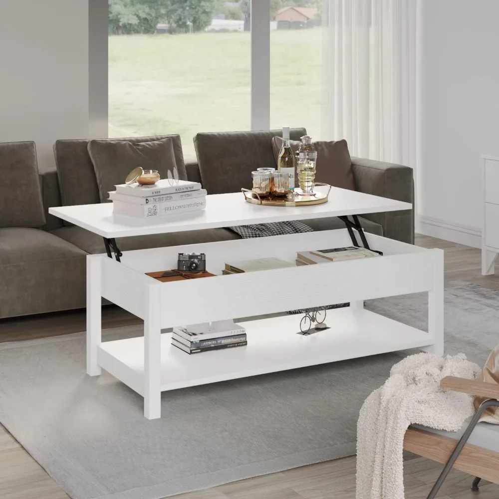 

Panana Coffee Table, Lift Top Coffee Table with Hidden Compartment and Open Shelf, Lift Tabletop Pop-Up Coffee Table