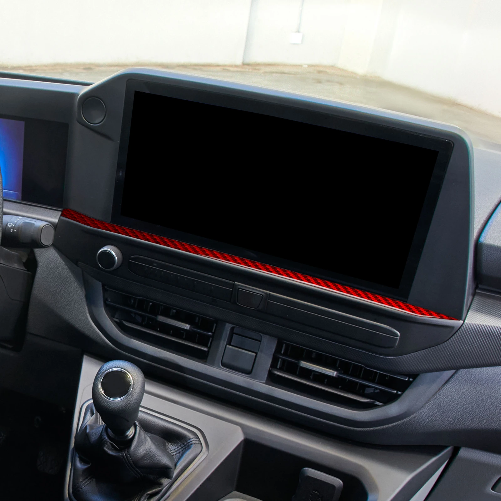 For Ford Transit Custom V700 2023-2026 Red Carbon Fiber Central Control Navigation Panel Trim Strips Car Accessories Sticker